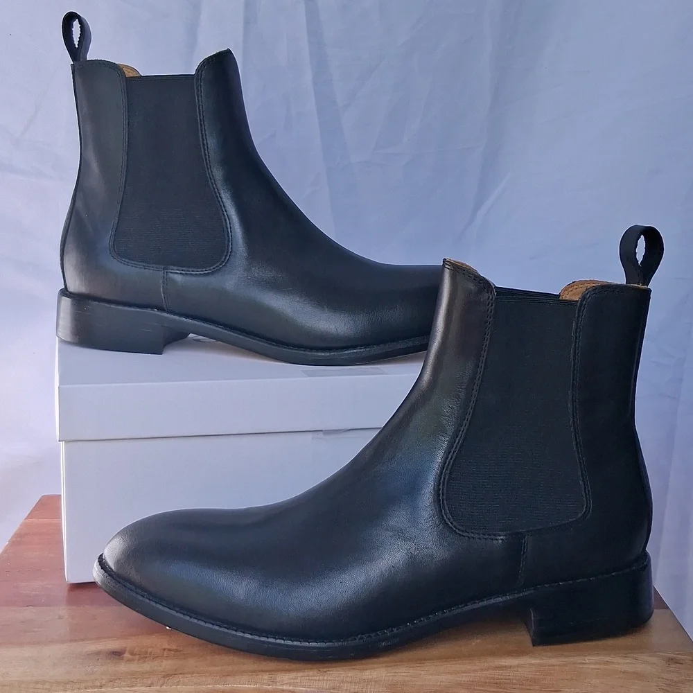Quince Calfskin Leather Dress Chelsea Boots Black 8
